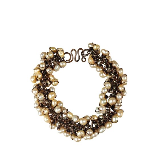 Vintage Genuine Freshwater Pearl Chain Bracelet Handmade Boho Jewelry Hook Clasp - Picture 1 of 5